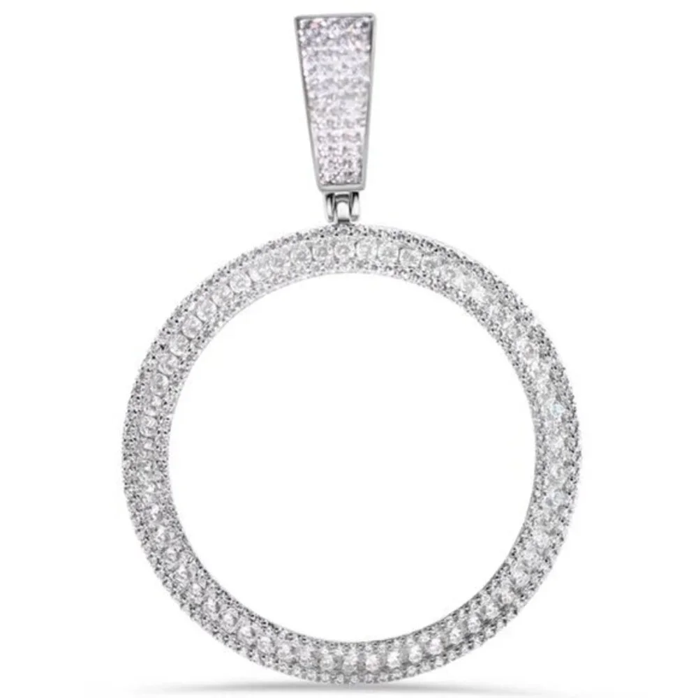 Rhodium Plated 925 Sterling Silver 95Coin Bezel Clear Studded CZ Pendant